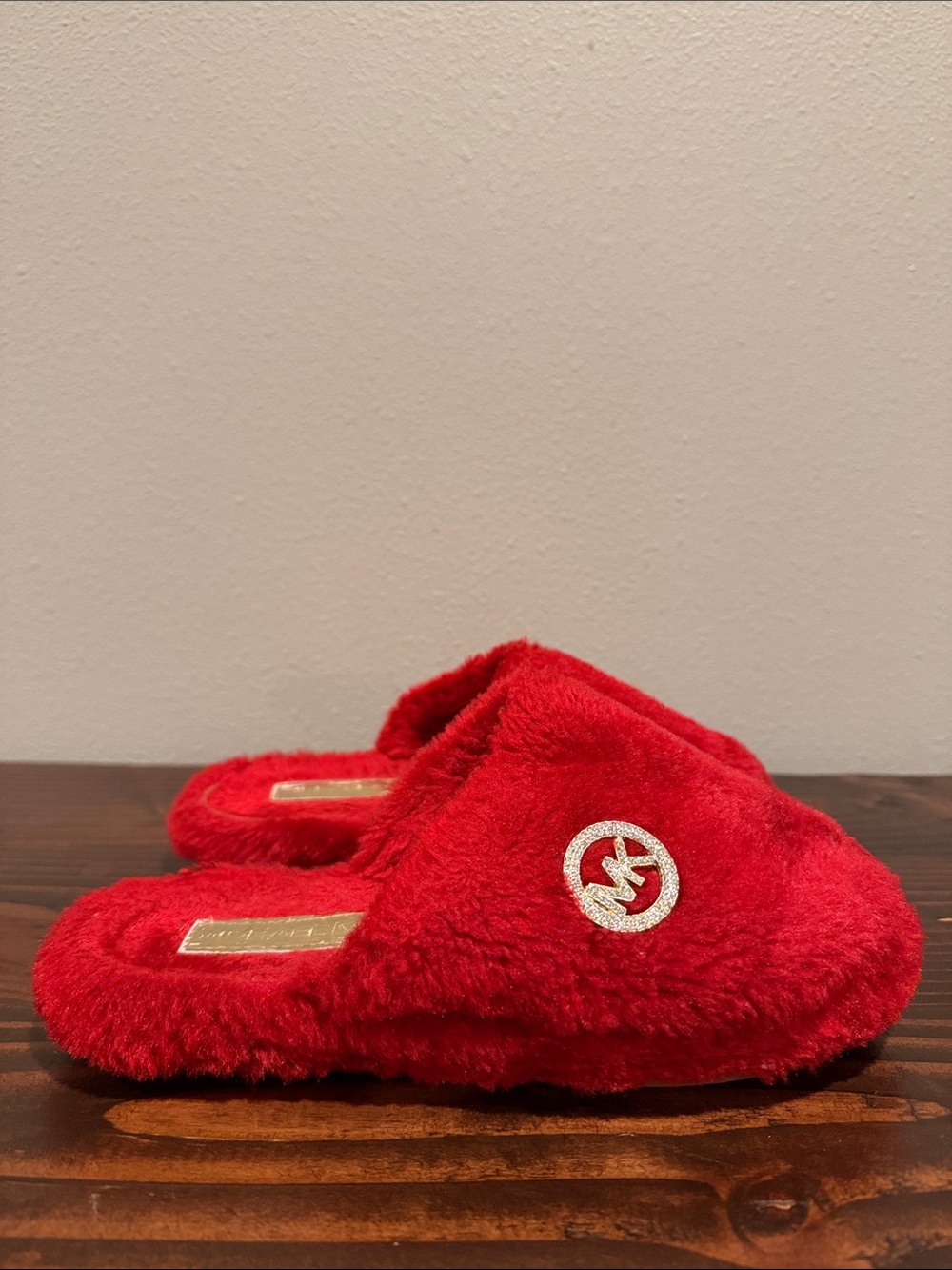 Michael Kors Red Plush Logo Slide Slippers Size: 6.5